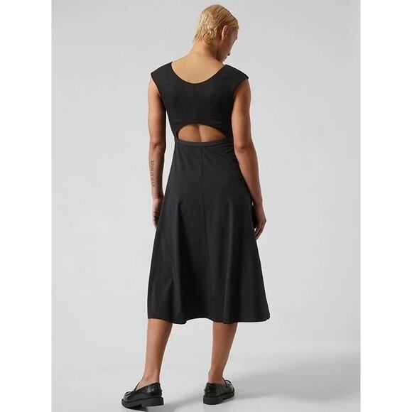 ATHLETA Ryder Dress Black Midi Length A-Line Cut Out Back Casual Women's S Tall - Picture 4 of 15